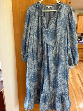 Daily Threads Vintage Blue Bandana-Print Tiered Maxi Dress 100% Cotton